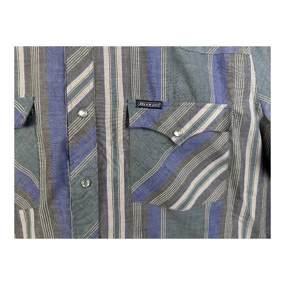 Dickies Men’s Pearl Snap Western Long Sleeve Striped Shirt Large Purple Denim - Picture 5 of 13